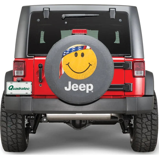 Mopar Jeep Logo Tire Covers in Black Denim with Smiley Face