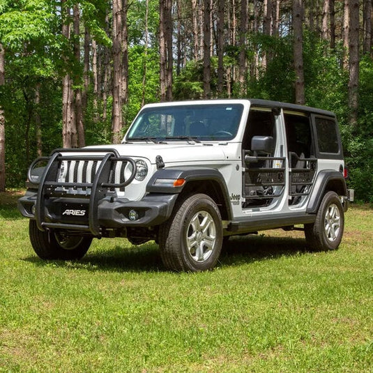 Aries Pro Series Black Steel Grille Guard with Light Bar for 07-24 Jeep Wrangler JK & JL and Gladiator JT