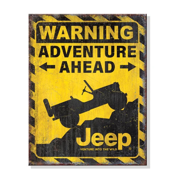 Jeep Merchandise Jeep Warning Adventure Ahead Meatl Sign- 12.5