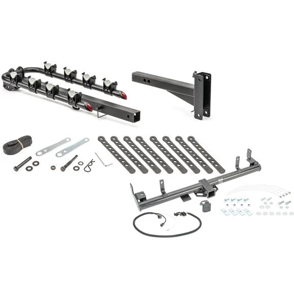 Load image into Gallery viewer, Quadratec 4 Bike Folding Bike Rack &amp; 2&quot; Receiver Hitch Kit for 97-06 Jeep Wrangler TJ &amp; Unlimited
