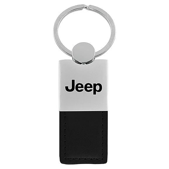 Automotive Gold Jeep Logo Leather Duo Keychain