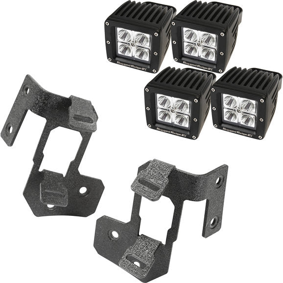 Load image into Gallery viewer, Rugged Ridge Dual A-Pillar Light Mount Kit with 3&quot; Square LED Lights for 07-18 Jeep Wrangler JK
