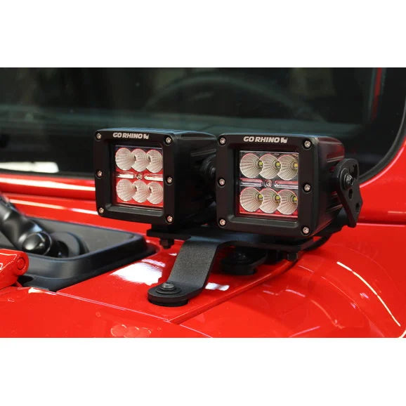 Load image into Gallery viewer, Go Rhino 730230T Dual 3&quot; Cube Windshield Cowl Light Mounts for 18-24 Jeep Wrangler JL Unlimited &amp; Gladiator JT
