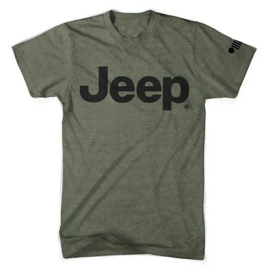 Jeep Merchandise Mens Jeep Text Logo Triblend T-Shirt in Military Green