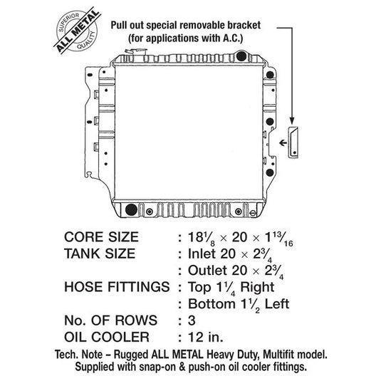 CSF 2578 Heavy Duty 3-Row All-Metal Radiator with Copper Core for 87-04 Jeep Wrangler YJ, TJ & Unlimited with 2.5L/4.0L/4.2L