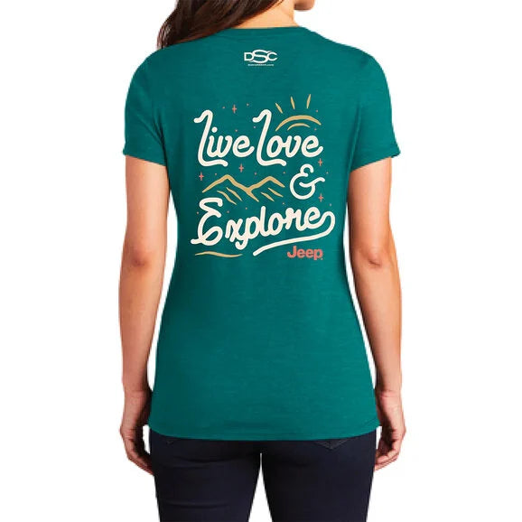 Load image into Gallery viewer, Jeep Merchandise Ladies Jeep V-Neck Live Love Explore in Heather Teal
