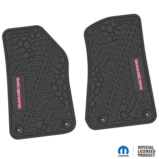 FlexTread Tire Tread/Scorched Earth Scene Front Floor Liners with MOJAVE Logo for 18-24 Jeep Wrangler JL & Gladiator JT