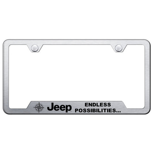 Automotive Gold Laser Etched Stainless Jeep Endless Possibilities Cut-Out License Plate Frame