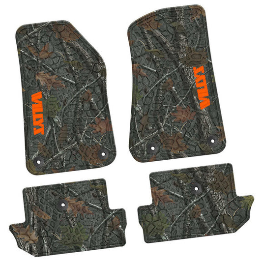 FlexTread Tire Tread/Scorched Earth Scene Front & Rear Floor Liners with WILLYS Logo for 18-23 Jeep Wrangler JL