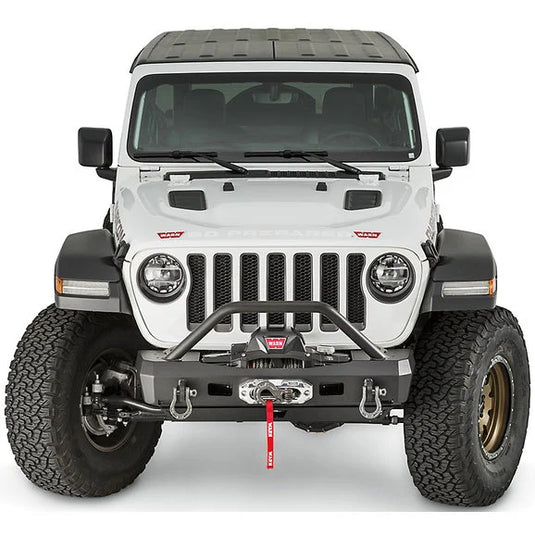 WARN 101330 Elite Series Stubby Front Bumper with Grille Guard for 18-20 Jeep Wrangler JL & Gladiator JT