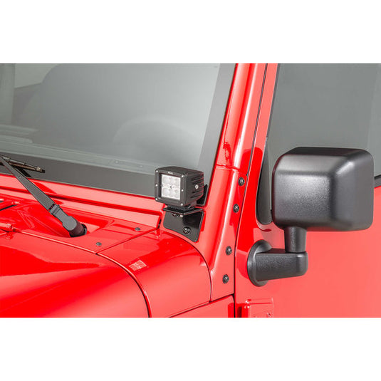 Quadratec 3" Cube LED with Wiring Harness, Windshield Mounting Brackets & Daystar Switch Pillar with Switches for 07-18 Jeep Wrangler JK