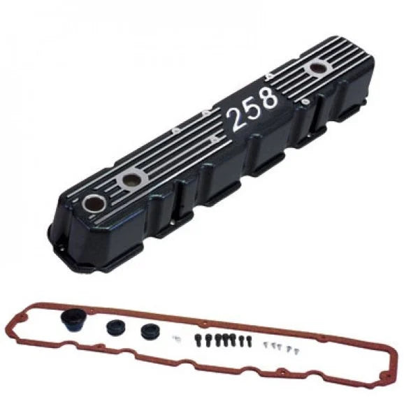 OMIX 17401.15 Black Aluminum Valve Cover for 81-87 CJ Series & Wrangler YJ with 4.2L 258c.i. Engine