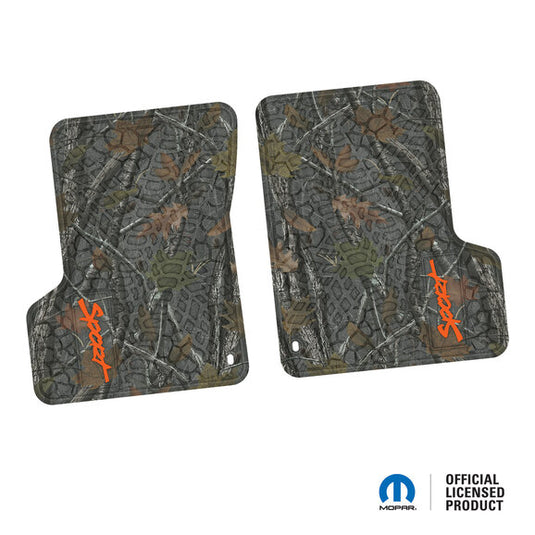 FlexTread Tire Tread/Scorched Earth Scene Front Floor Liners with SPORT Logo for 97-06 Jeep Wrangler TJ and LJ Unlimited