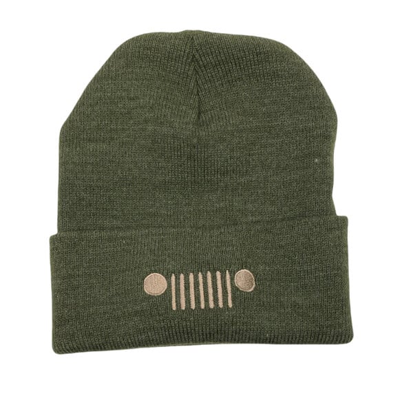 Jeep Merchandise KH-GrilleFlipArmyGrn Jeep Grille Flip Knit Beanie Hat in Army Green