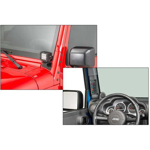 Load image into Gallery viewer, Quadratec 3&quot; Cube LED with Wiring Harness, Windshield Mounting Brackets &amp; Daystar Switch Pillar with Switches for 07-18 Jeep Wrangler JK
