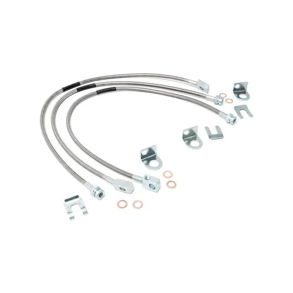 Rough Country 89715 Front & Rear Stainless Steel Brake Lines for 84-06 Jeep Wrangler YJ, TJ, & Cherokee XJ