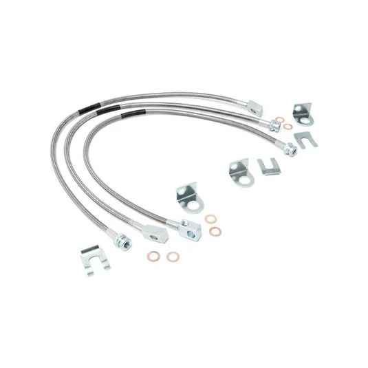 Rough Country 89715 Front & Rear Stainless Steel Brake Lines for 84-06 Jeep Wrangler YJ, TJ, & Cherokee XJ