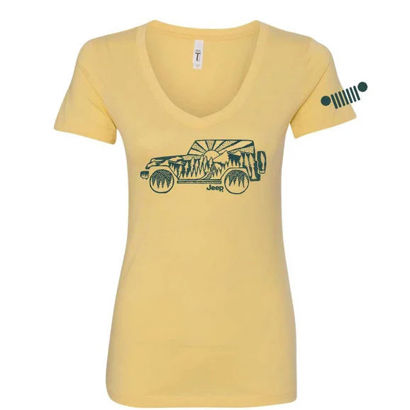 Jeep Merchandise Women's Jeep Atomic Grill Short Sleeve V-Neck T-Shirt in Yellow Heather