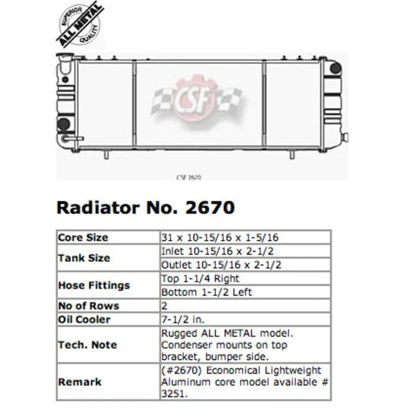 Load image into Gallery viewer, CSF 2670 Copper Brass OE Replacement Radiator for 91-01 Jeep Cherokee XJ
