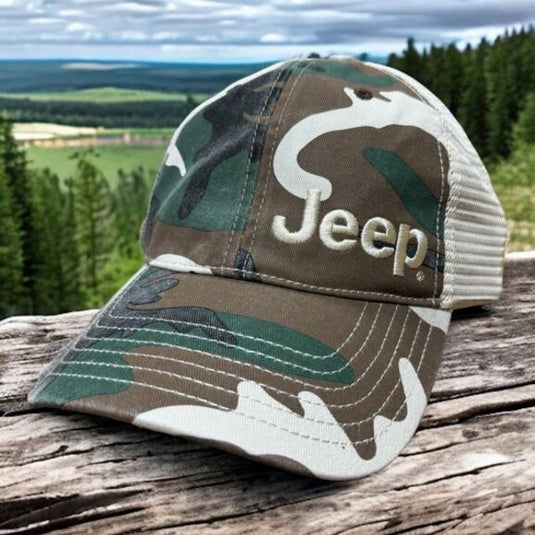 Jeep Merchandise Jeep Logo Garment Washed Trucker Hats