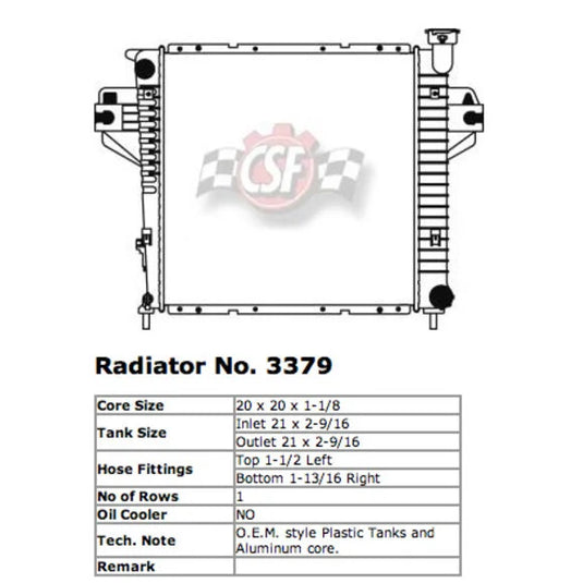 CSF 3379 OE Replacement Radiator with Plastic Tank & Aluminum Core for 2007 Jeep Liberty KJ with 3.7L