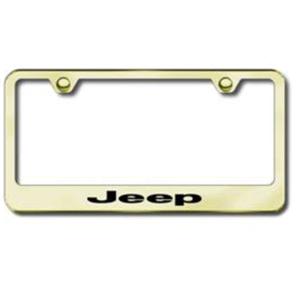 Load image into Gallery viewer, Automotive Gold Premiere Collection Etched Jeep Logo License Plate Frame
