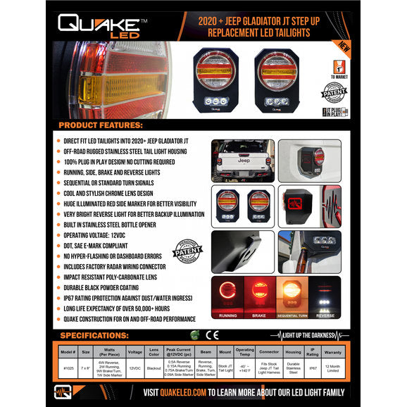 Load image into Gallery viewer, Quake LED QTE1025 Step up LED Tail Lights for 20-24 Jeep Gladiator JT
