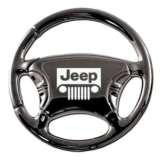 Automotive Gold KC3019.JEEG Jeep Grill Logo Steering Wheel Keychain in Black