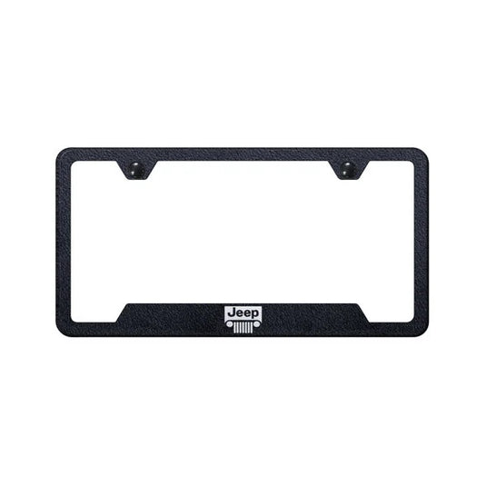 Automotive Gold GFJEEGERB Jeep Grill Cut-Out License Plate Frame Rugged Black Laser Etched Rugged Black