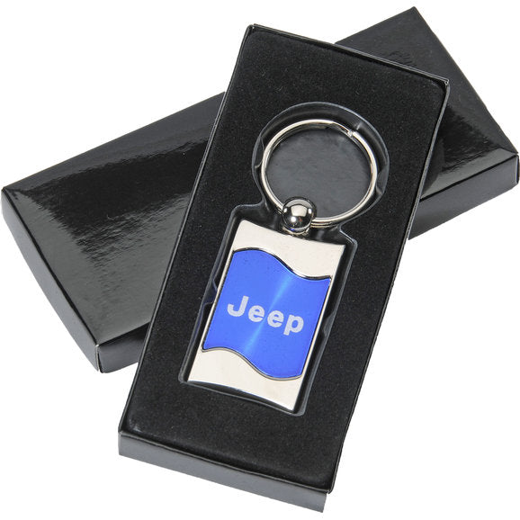 Load image into Gallery viewer, Automotive Gold Jeep Logo Rectangular Wave Keychain
