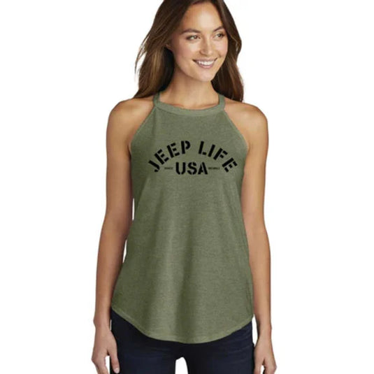 Jeep Merchandise Ladies Jeep Life Rocker Tank Top in Military Green Triblend