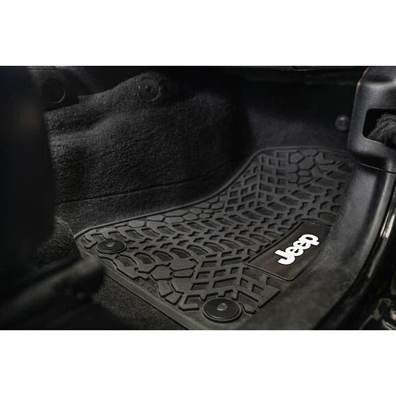 Load image into Gallery viewer, FlexTread Tire Tread/Scorched Earth Scene Front &amp; Rear Floor Liners with JEEP Logo for 20-24 Jeep Gladiator JT
