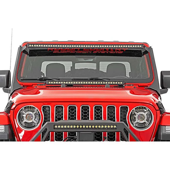 Load image into Gallery viewer, Rough Country 50 Inch LED Light Bar Upper Windshield Kit for 18-24 Jeep Wrangler JL &amp; Gladiator JT
