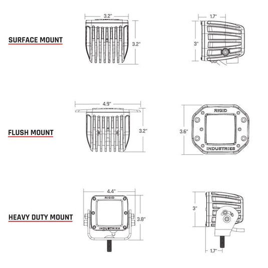 Rigid Industries 602113 White D-Series Pro Hybrid Flood Surface Mount Pair