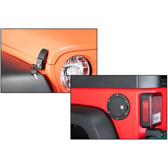 Load image into Gallery viewer, TACTIK Hood Latch &amp; Billet Aluminum Fuel Door Kit for 07-18 Jeep Wrangler JK
