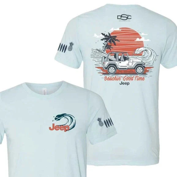 Jeep Merchandise Mens Beachin' Good Time T-Shirt in Ice Blue Heather