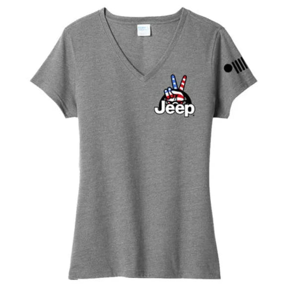 Load image into Gallery viewer, Jeep Merchandise Ladies Jeep Wave USA V-Neck T-Shirt in Heather Grey
