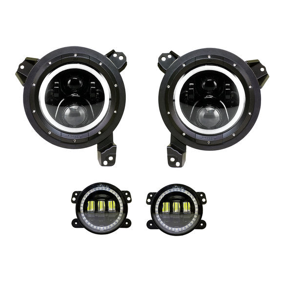 Load image into Gallery viewer, Quake LED QTE962 Halo 9&quot; LED Headlights &amp; Fog Lights with DRL for 18-24 Jeep Wrangler JL &amp; Gladiator JT
