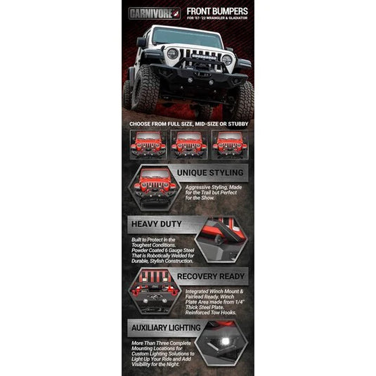 Carnivore Front Bumper for 07-24 Jeep Wrangler JK, JL & Gladiator JT