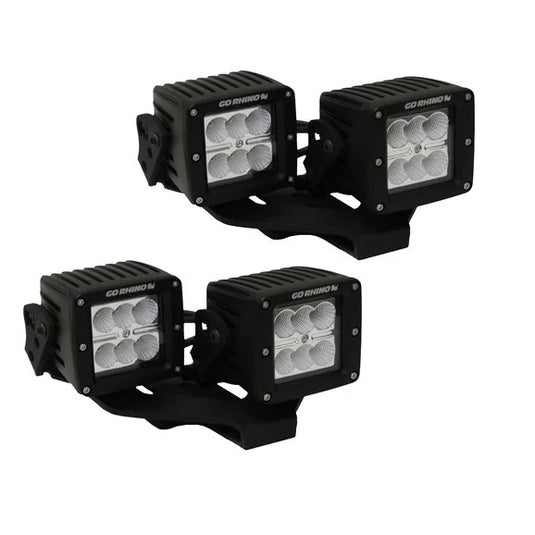 Go Rhino 732231T Dual 3" LED Cube Light Hood Mount Brackets for 18-20 Jeep Wrangler JL Unlimited & Gladiator JT