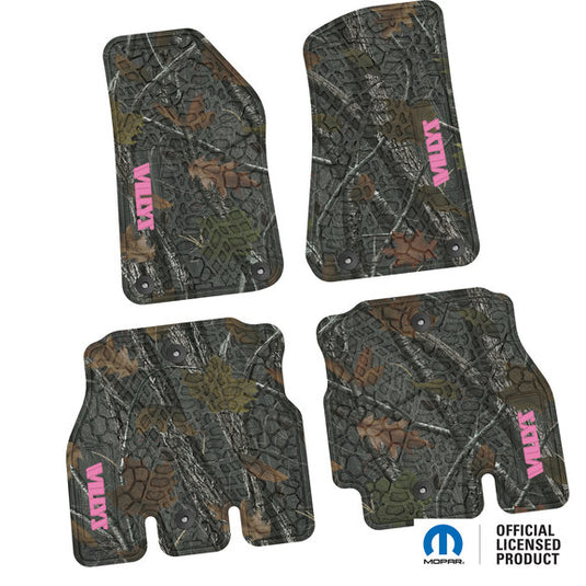 FlexTread Tire Tread/Scorched Earth Scene Front & Rear Floor Liners with WILLYS Logo for 18-24 Jeep Wrangler JL Unlimited 4-Door