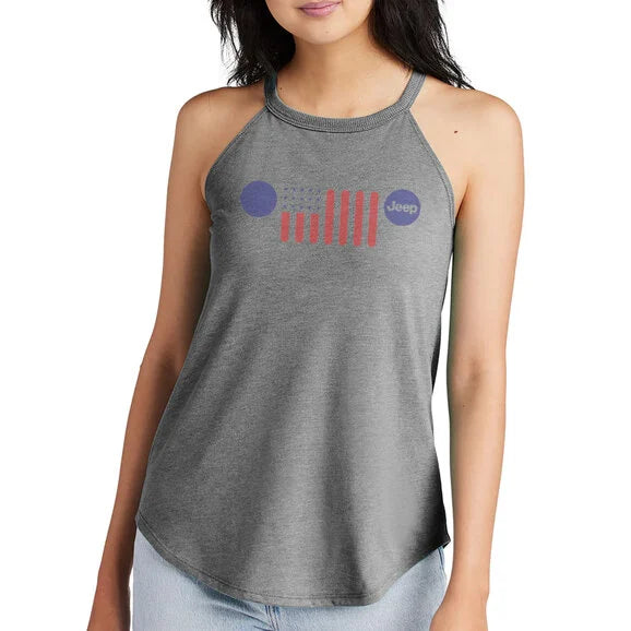 Load image into Gallery viewer, Jeep Merchandise Ladies Jeep Flag Grille Rocker Tank Top in Grey Triblend
