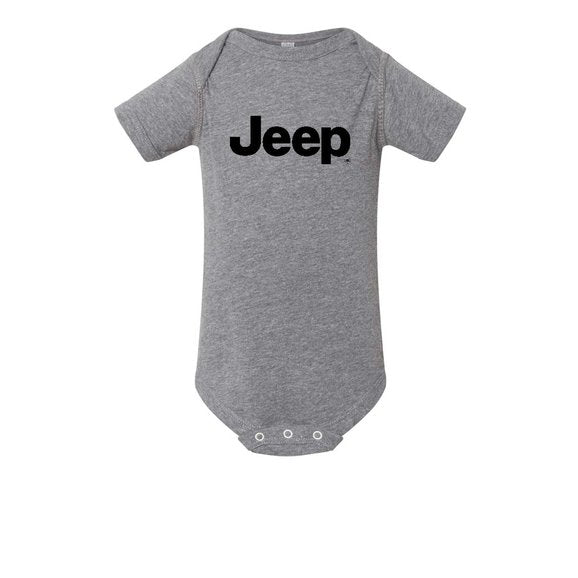 Jeep Merchandise Jeep Text Logo Baby Onesie in Gray