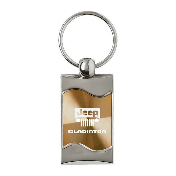 Load image into Gallery viewer, Automotive Gold Jeep Logo Gladiator Rectangle Wave Keychain
