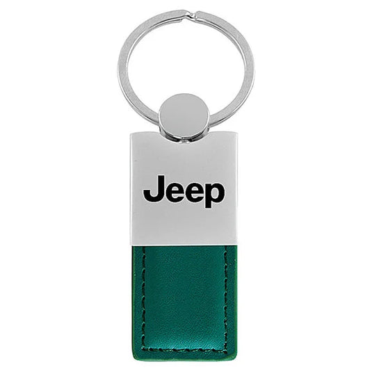 Automotive Gold Jeep Logo Leather Duo Keychain