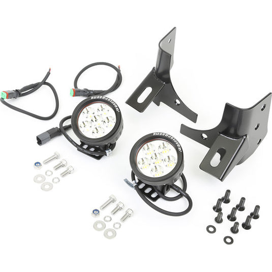 Rugged Ridge 11027.13 Windshield Light Bracket Kit in Black with Round LED Lights for 97-06 Jeep Wrangler TJ & Unlimited