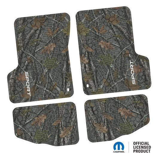 FlexTread Tire Tread/Scorched Earth Scene Front & Rear Floor Liners with SPORT Logo for 97-06 Jeep Wrangler TJ and LJ Unlimited