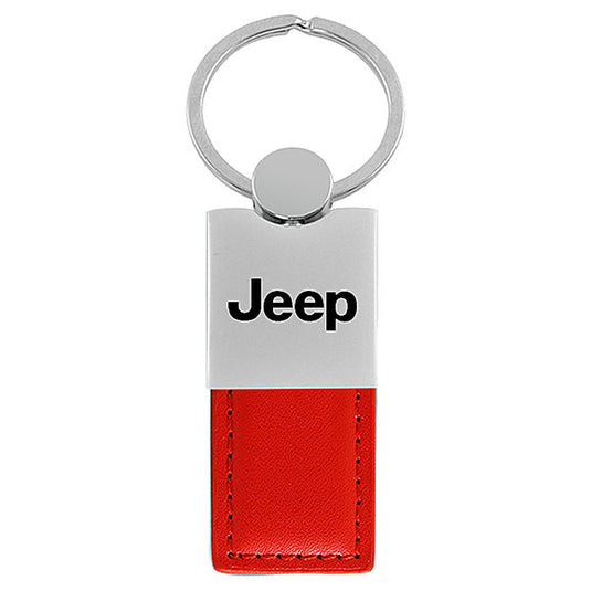 Automotive Gold Jeep Logo Leather Duo Keychain