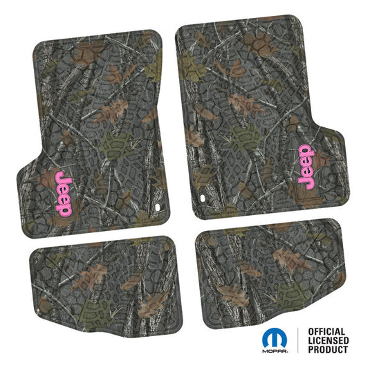 FlexTread Tire Tread/Scorched Earth Scene Front & Rear Floor Liners with JEEP Logo for 97-06 Jeep Wrangler TJ and LJ Unlimited