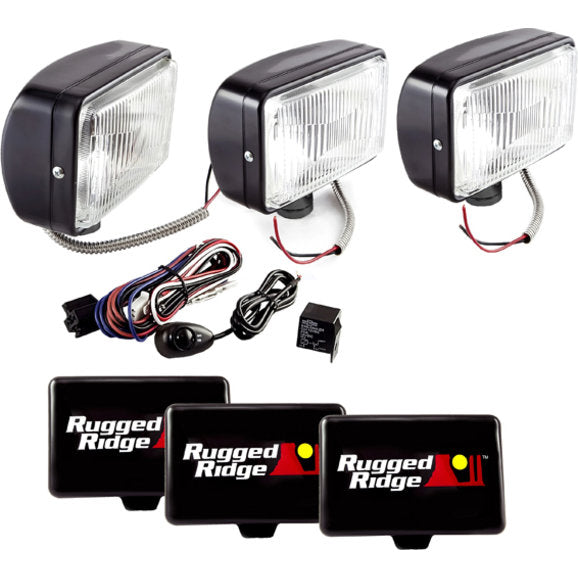 Rugged Ridge 15207.65 5X7 Off Road Driving Light Kit with Wiring Harness in Black 100W (3 Piece)